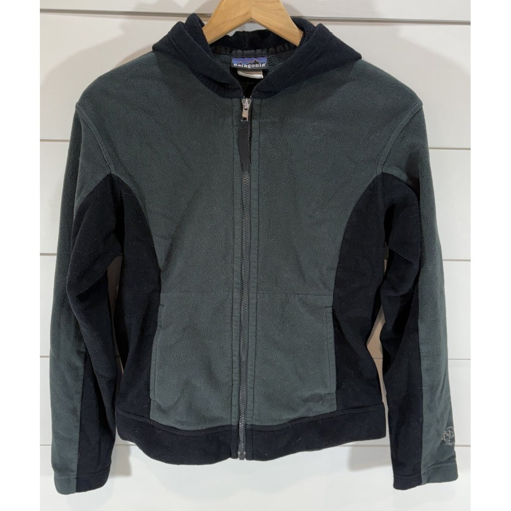 Patagonia Rhythm Full Zip Fleece Hoodie Women's Small S Black Grey Long Sleeve